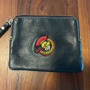 Black leather Roots Ottawa Senators Wristlet